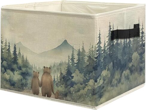 Forest Bear Nursery Storage Bins, Watercolor Forest Animal Collapsible Storage Box Laundry Basket with Handle for Kids Bedroom Bathroom Playroom Nursery Clothes Toys Books in Kuwait