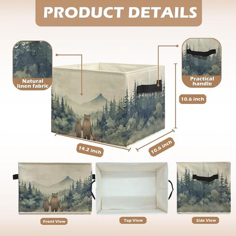 Forest Bear Nursery Storage Bins, Watercolor Forest Animal Collapsible Storage Box Laundry Basket with Handle for Kids Bedroom Bathroom Playroom Nursery Clothes Toys Books in Kuwait