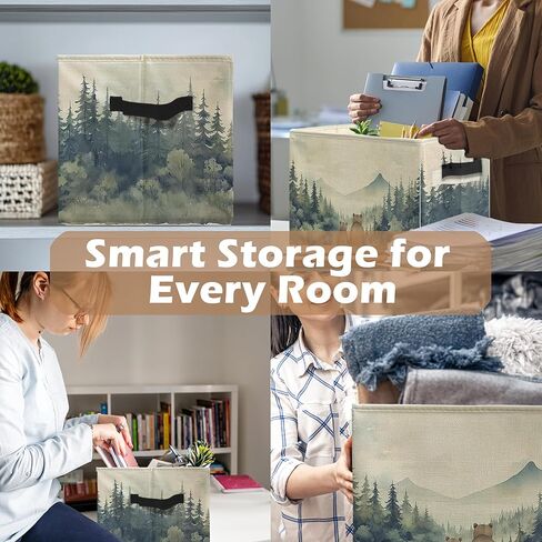 Forest Bear Nursery Storage Bins, Watercolor Forest Animal Collapsible Storage Box Laundry Basket with Handle for Kids Bedroom Bathroom Playroom Nursery Clothes Toys Books in Kuwait