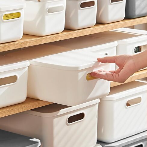 6 pack large plastic Laundry Basket/Hamper with lids and handle，White storage bins Baskets，Organizer Containers for Closet Dorm，Clothes Laundry Room Bedroom, Shelves，home (White, 6S) in Saudi Arabia