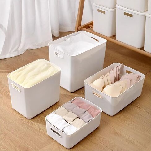 6 pack large plastic Laundry Basket/Hamper with lids and handle，White storage bins Baskets，Organizer Containers for Closet Dorm，Clothes Laundry Room Bedroom, Shelves，home (White, 6S) in Saudi Arabia
