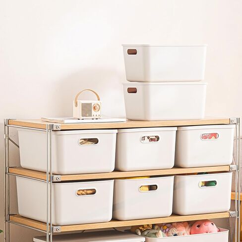 6 pack large plastic Laundry Basket/Hamper with lids and handle，White storage bins Baskets，Organizer Containers for Closet Dorm，Clothes Laundry Room Bedroom, Shelves，home (White, 6S) in Saudi Arabia