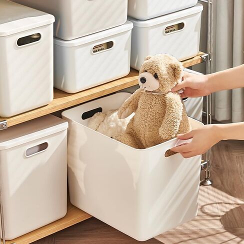 6 pack large plastic Laundry Basket/Hamper with lids and handle，White storage bins Baskets，Organizer Containers for Closet Dorm，Clothes Laundry Room Bedroom, Shelves，home (White, 6S) in Saudi Arabia