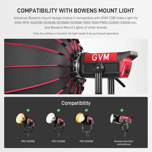 GVM YG90SP 36" Parabolic Softbox with Bowens Mount, 16-Rod Quick Release Photography Softbox with Diffusers & Honeycomb Grid, Studio Lighting Modifier for Portrait, Video Recording & Photography in Kuwait