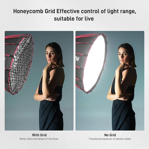GVM YG90SP 36" Parabolic Softbox with Bowens Mount, 16-Rod Quick Release Photography Softbox with Diffusers & Honeycomb Grid, Studio Lighting Modifier for Portrait, Video Recording & Photography in Kuwait