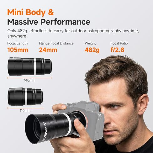 عدسة كاميرا SVBONY SV535 APO Astro، عدسة تليفوتوغرافي F2.8، الطول البؤري 105 مم، متوافق مع الإطار الكامل، M42/E-mount متوافق مع كاميرا Sony بدون مرآة للسماء العميقة واسعة النطاق والتصوير الفلكي EAA in Kuwait