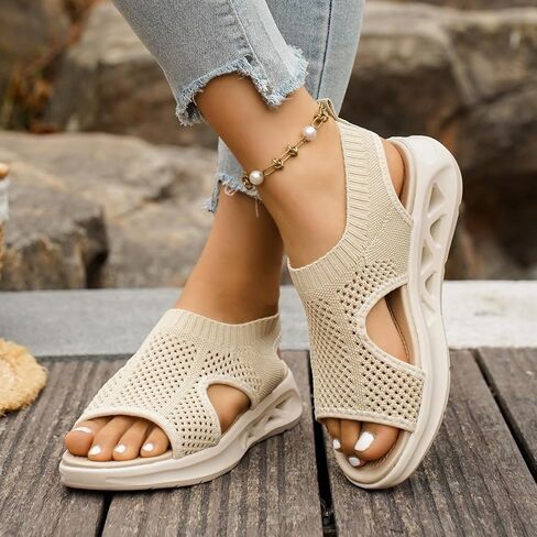 Women's Sport Wedge Sandals, Summer Outdoor Thick-soled Sandals, Fly-woven Elastic Band Design Platform Sandals, Roman Style Lightweight Open Toe Sandal in Kuwait