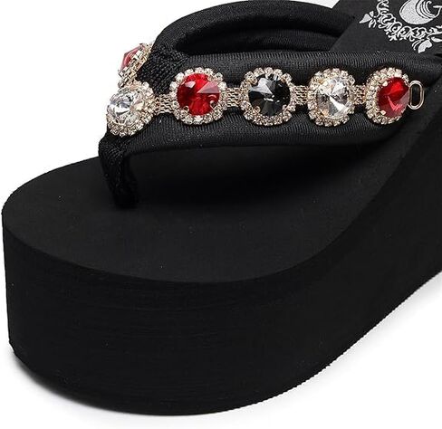 Womens Y2k Rhinestone Platform Wedge Flip Flops Chunky High Heel Sandals Beach Thong Heeled Sandal Slippers in Saudi Arabia