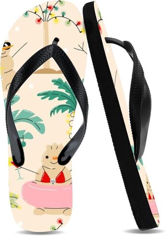 Flip Flops for Women Men with Palm Trees & City Prints Holiday Parties and Casual Thong Sandals Lightweight Anti - Slip Beach Rubber Shower Shoes Summer Comfortable Slippers Two-Tone Footwear in Kuwait