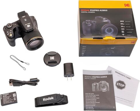 كاميرا Kodak PIXPRO AZ653 Astro Zoom الرقمية، 65x بصرية مع مستشعر 20 ميجابكسل، زاوية واسعة 24 مم، فيديو عالي الدقة 1080 بكسل، OIS، واي فاي، أسود in Kuwait