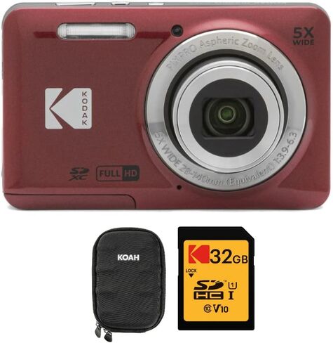 كاميرا Kodak PIXPRO Friendly Zoom FZ55 الرقمية (أحمر) مع حافظة صلبة وحزمة بطاقة SD سعة 32 جيجابايت (3 عناصر) in Kuwait