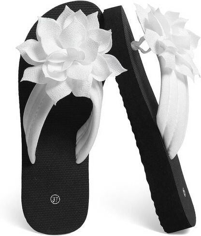Women's Floral Accent Thong Flip Flops, Plus Size Lightweight Flat Sole Comfortable Summer Sandals in 8 Colors in Kuwait