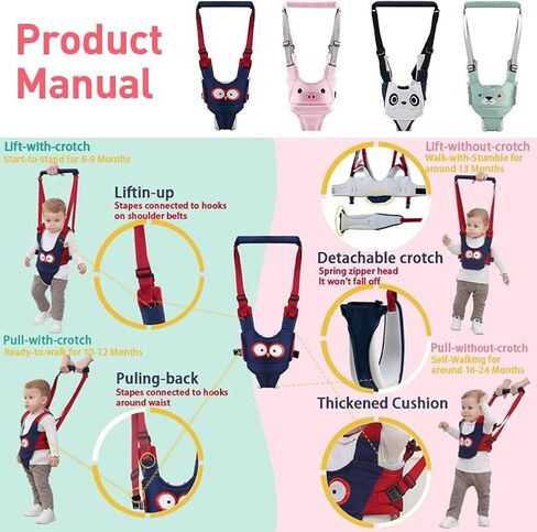Baby Walking Harness, Handheld Kids Walker Helper, New Upgrade Breathable and Adjustable Toddler Infant Walker Harness Assistant Belt with Instructions for 7-24 Month (Green) in Saudi Arabia