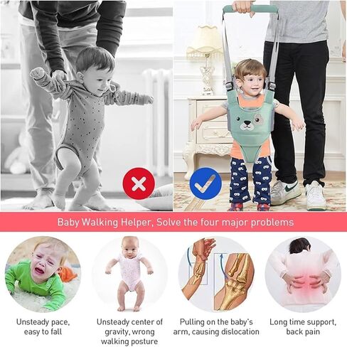 Baby Walking Harness, Handheld Kids Walker Helper, New Upgrade Breathable and Adjustable Toddler Infant Walker Harness Assistant Belt with Instructions for 7-24 Month (Green) in Saudi Arabia