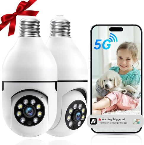 DYPCO Light Bulb Camera Outdoor, 5G/2.4GHz Light Bulb Security Cameras Wireless Outdoor, AI Motion Detection and Siren Alarm, US-Based Cloud Storage, 911 Calling Color Night Vision (2 Pack) in Kuwait