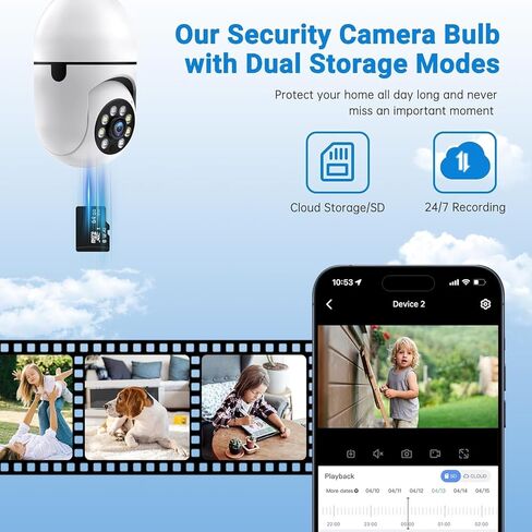 DYPCO Light Bulb Camera Outdoor, 5G/2.4GHz Light Bulb Security Cameras Wireless Outdoor, AI Motion Detection and Siren Alarm, US-Based Cloud Storage, 911 Calling Color Night Vision (2 Pack) in Kuwait