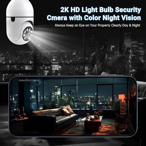 DYPCO Light Bulb Camera Outdoor, 5G/2.4GHz Light Bulb Security Cameras Wireless Outdoor, AI Motion Detection and Siren Alarm, US-Based Cloud Storage, 911 Calling Color Night Vision (2 Pack) in Kuwait
