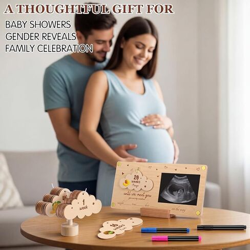 إطار صورة Yalikop Baby Sonogram مع أسابيع العد التنازلي القياسية 4 × 3 بوصات إطار صور بالموجات فوق الصوتية للحمل لوحة العد التنازلي لتكون أمي هدايا للآباء المتوقعين للكشف عن الجنس هدية in Kuwait