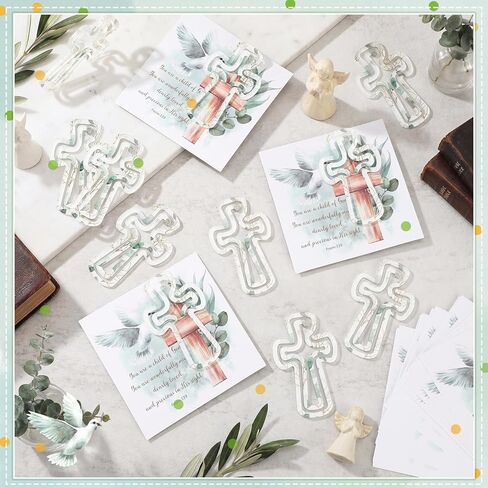 Watersay 20 Sets Baptism Gifts Includes Baptism Cards with Golden Acrylic Cross Paperclips Religious Gift Christian Bookmarks First Communion Gifts Baby Shower Party Praying Cross Cards in Kuwait