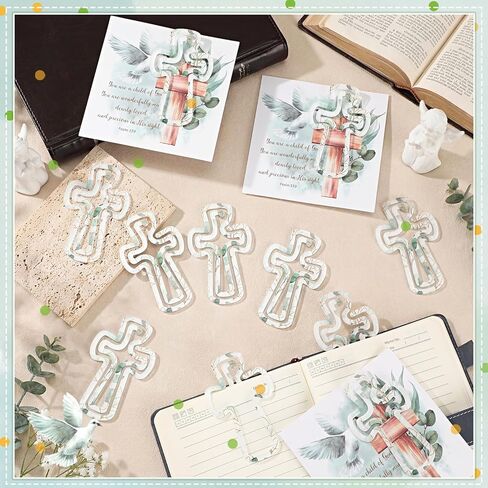 Watersay 20 Sets Baptism Gifts Includes Baptism Cards with Golden Acrylic Cross Paperclips Religious Gift Christian Bookmarks First Communion Gifts Baby Shower Party Praying Cross Cards in Kuwait