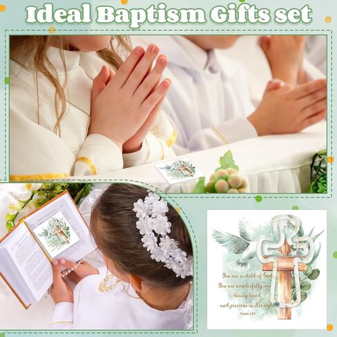 Watersay 20 Sets Baptism Gifts Includes Baptism Cards with Golden Acrylic Cross Paperclips Religious Gift Christian Bookmarks First Communion Gifts Baby Shower Party Praying Cross Cards in Kuwait