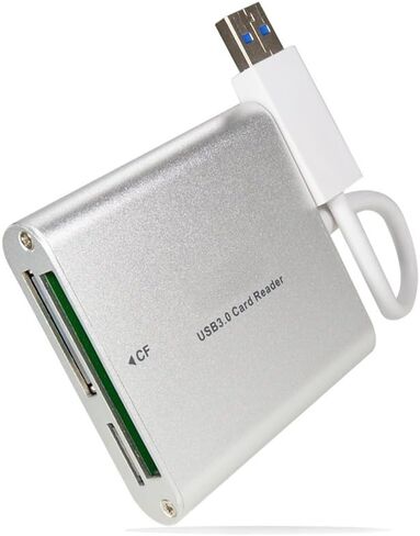 Foto&Tech Silver Aluminum Super Speed USB 3.0/USB 2.0 Multi in 1 Card Reader for CF/TF/Micro SD/SD/MD/MMC/SDHC/SDXC for MacBook Pro Mac All Laptop PC with Foto&Tech Velvet Bag in Kuwait