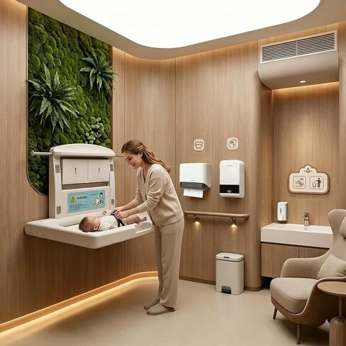 محطة تغيير حفاضات الأطفال التجارية المثبتة على الحائط قابلة للطي لأسفل للحمامات العامة، محطة تغيير HDPE مع حزام أمان، رف تخزين وخطاطيف للحقائب، تدعم ما يصل إلى 45 رطلاً in Kuwait