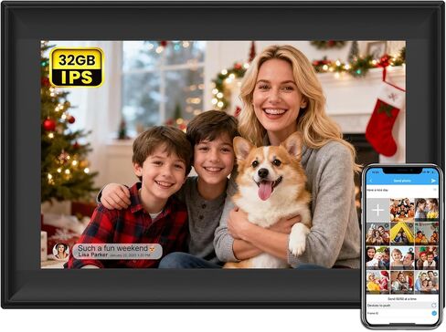 إطار صورة رقمي 10.1 بوصة، إطار صورة رقمي ذكي واي فاي مع شاشة لمس HD IPS وذاكرة 32 جيجابايت، تدوير تلقائي لإرسال الصور من أي مكان (أسود) in Kuwait