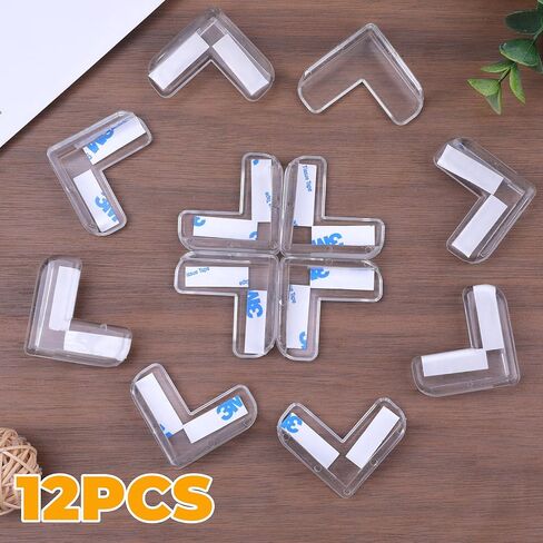 12 Pack Corner Protecto Proofing Edge and Corner Guards Pre-Taped Rubber Furniture Bumper for Fireplace, Table, Stair, Cabinet Clear & Transparent in Saudi Arabia