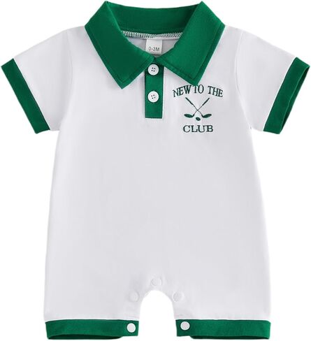 Honganda Newborn Baby Boy Summer Golf Outfit Short Sleeve Polo Shirt New to the Club Short Jumpsuit for 0-18M Boys in Saudi Arabia