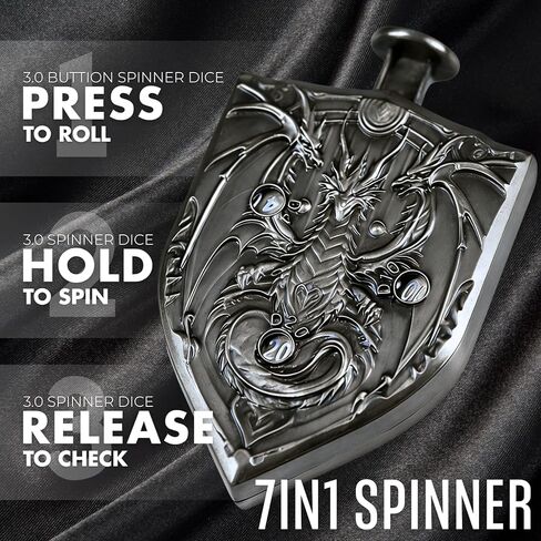 Mechanical Spinner Dice with Button-Activated Roulette Dice | 7-in-1 Shield Design Metal DND Dice Set for Tabletop RPG, D&D Gift for Gamers & DM (Dragon Emblem Shield Blood) in Saudi Arabia