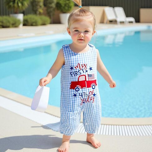 Lamuusaa 4th of July Baby Boy Outfit American Boy/USA Letter Embroidery Romper Sleeveless Bodysuit Jumpsuit 0-18M in Saudi Arabia