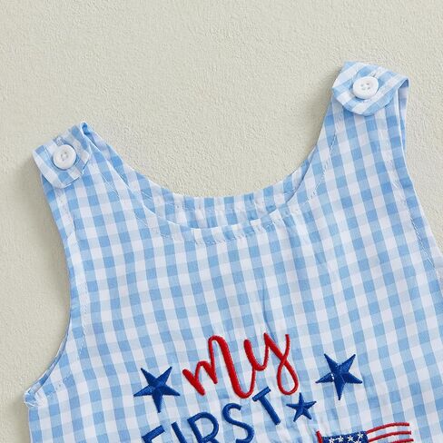 Lamuusaa 4th of July Baby Boy Outfit American Boy/USA Letter Embroidery Romper Sleeveless Bodysuit Jumpsuit 0-18M in Saudi Arabia