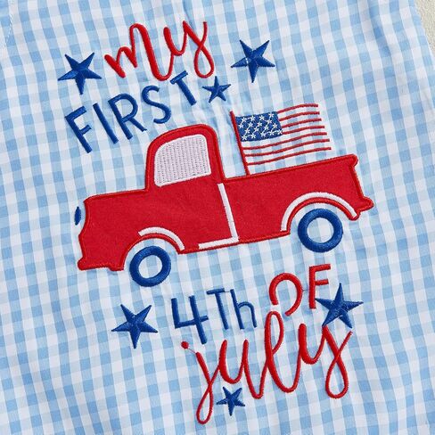 Lamuusaa 4th of July Baby Boy Outfit American Boy/USA Letter Embroidery Romper Sleeveless Bodysuit Jumpsuit 0-18M in Saudi Arabia
