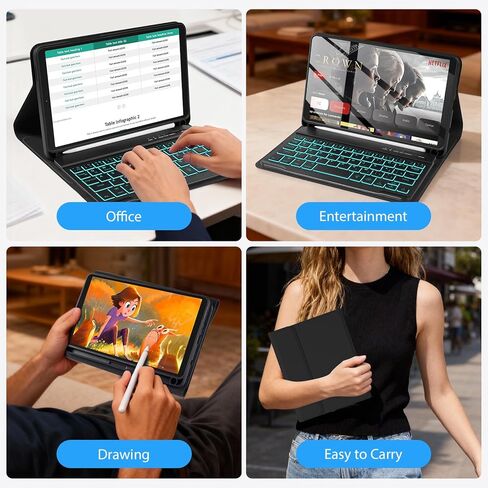 LAMA for Samsung Tab 8.7-inch A11/ A9 Backlit Keyboard Case with Mouse, Tablet Case with Keyboard for Galaxy Tab A9-2023 (SM-X110/SM-X115)/ A11-2025 (SM-X133, SM-X135), Pencil Holder, Black in Saudi Arabia