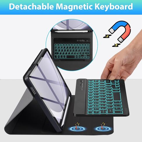 LAMA for Samsung Tab 8.7-inch A11/ A9 Backlit Keyboard Case with Mouse, Tablet Case with Keyboard for Galaxy Tab A9-2023 (SM-X110/SM-X115)/ A11-2025 (SM-X133, SM-X135), Pencil Holder, Black in Saudi Arabia