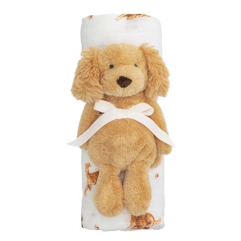 Mud Pie Golden Retriever Dog Baby Swaddle & Rattle Set in Saudi Arabia