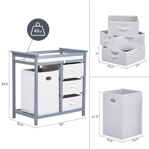 Garvee Wooden Baby Changing Table,Modern Diaper Changing Table,Infant Diaper Station Dresser with Laundry Hamper, 3 Drawer Basket- Storage Organizer for Baby Clothes, Diapers & Toys in Kuwait