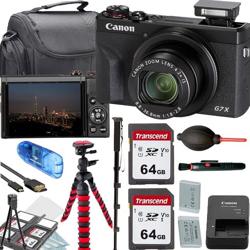 Canon PowerShot G7 X Mark III Digital Camera (Black)+2x64GB Memory Card+Camera Shoulder Bag+Flex SpiderTripod+Deluxe Accessory Bundle (Renewed) in Kuwait