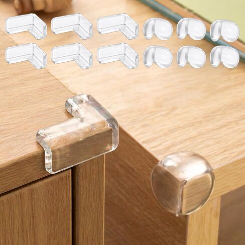 12PCS Transparent Silicone Corner Protectors, Furniture Edge Protection Safety Bumpers, Table & Window Corner Covers (Round & L Shaped) in Kuwait
