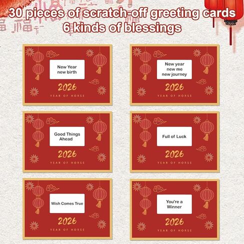 30 قطعة من بطاقات الحظ للخدش للعام الصيني الجديد 2026، ألعاب السنة القمرية الجديدة لعام الحصان 2026، ديكورات حفلات الاحتفال (أ) in Saudi Arabia