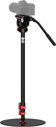 IFOOTAGE قاعدة مستديرة Monopod A300 مع رأس سائل K5S، حامل ضوء استوديو ثلاثي القوائم للكاميرا مقاس 60 بوصة مع محول برغي/ضوء 1/4 بوصة و3/8 بوصة للكاميرا، رأس حامل ثلاثي القوائم، ضوء حلقي، تدفق، مقابلة، حمولة 22 رطل in Kuwait