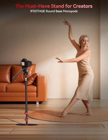 IFOOTAGE قاعدة مستديرة Monopod A300 مع رأس سائل K5S، حامل ضوء استوديو ثلاثي القوائم للكاميرا مقاس 60 بوصة مع محول برغي/ضوء 1/4 بوصة و3/8 بوصة للكاميرا، رأس حامل ثلاثي القوائم، ضوء حلقي، تدفق، مقابلة، حمولة 22 رطل in Kuwait