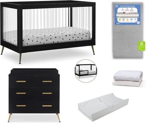 Delta Children Sloane 4-in-1 Acrylic Convertible Crib - Greenguard Gold Certified, Acorn/Matte Black in Saudi Arabia