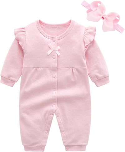 Baby Girl Long Sleeve Cotton Bowknot Romper One Piece Jumpsuit 0-18M Newborn Outfit Birthday Wedding Photo in Kuwait