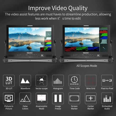 شاشة إنتاج البث SEETEC ATEM173S مقاس 17.3 بوصة متعددة الكاميرات مع شكل موجة 3D LUT HDR Waveform HDMI 4X SDI ومخرج إدخال Full HD 1920x1080 GPI Control Gynamic UMD in Kuwait
