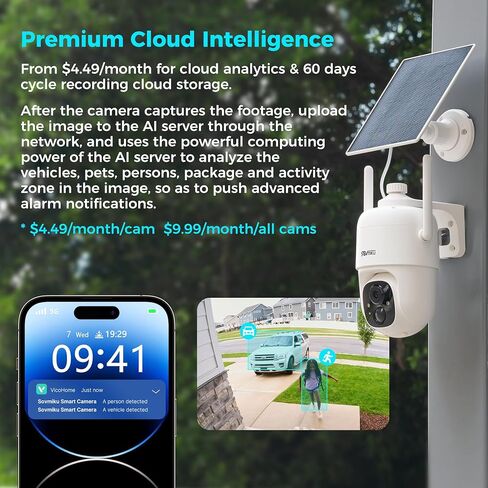 Vicohome AI 2K Outdoor Solar Battery Security Cam & Indoor Plug-in Cam System, Two Way Audio, Motion Detection, 360° View, Easy to Setup, Color Night Vision, Audible Siren, 180 Days Exchange Policy in Kuwait