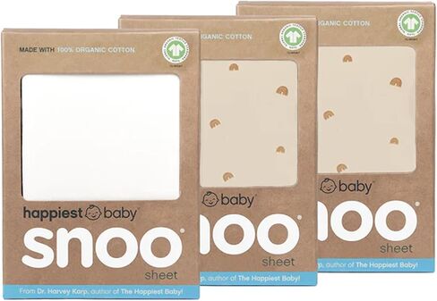 ملاءة سرير أطفال Happiest Baby SNOO - فراش حضانة من القطن العضوي بنسبة 100% - تناسب مرتبة سرير الأطفال SNOO Sleeper - حزمة مكونة من 3 قطع (Tab Rainbows (2)، عاجي (1)) in Kuwait