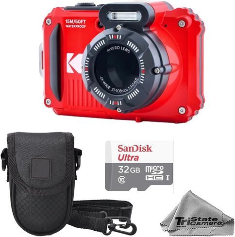 كاميرا Kodak PIXPRO WPZ2 مقاومة للماء والصدمات والغبار (أصفر) - تكبير بصري 16 ميجابكسل 4X، فيديو عالي الدقة بالكامل + بطاقة ذاكرة 32 جيجابايت، حافظة كاميرا وقماش من الألياف الدقيقة in Kuwait