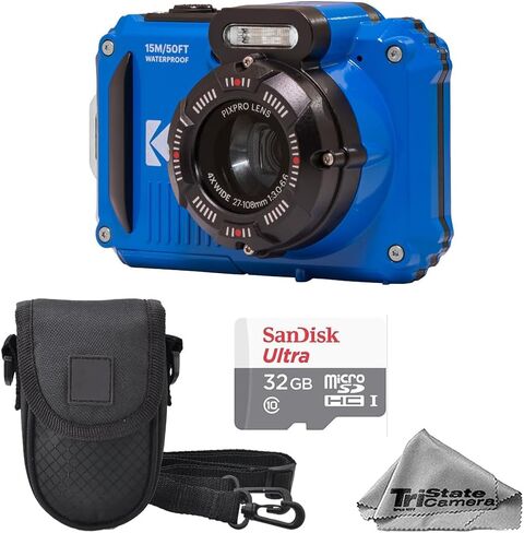 كاميرا Kodak PIXPRO WPZ2 مقاومة للماء والصدمات والغبار (أصفر) - تكبير بصري 16 ميجابكسل 4X، فيديو عالي الدقة بالكامل + بطاقة ذاكرة 32 جيجابايت، حافظة كاميرا وقماش من الألياف الدقيقة in Kuwait